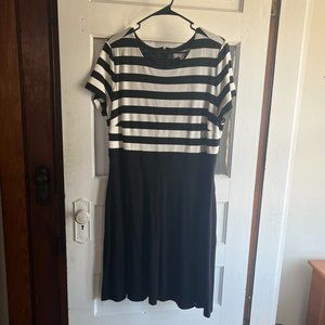 WORN ONCE | LOFT B/W Striped bodice fit and flare dress